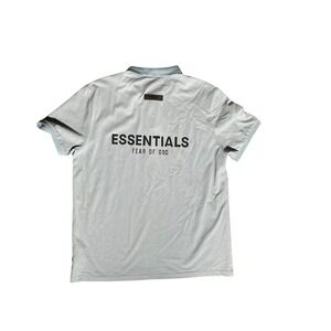 Essentials Fear of God Polo Shirt Mens XL Light Blue Short Sleeve Logo